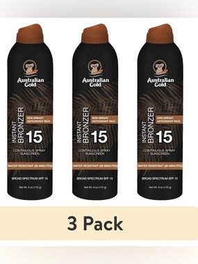 (3Pk)AUSTRALIAN GOLD INSTANT BRONZER-SPF 15-Continuous Spray Sunscreen-Exp.8/28